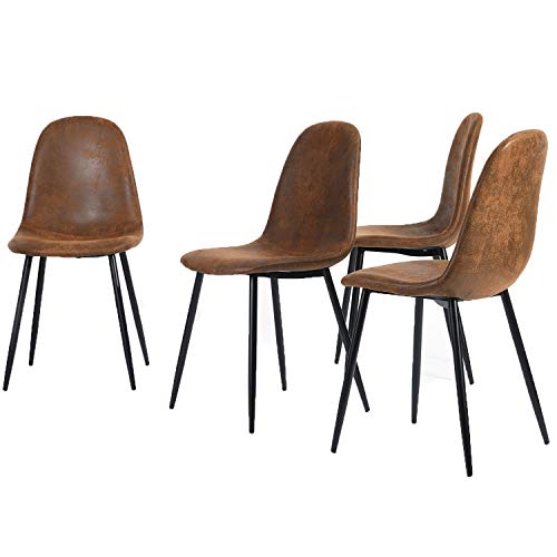 Homy Casa Set of 4 Scandinavian Vintage Kitchen Dining Chairs Suede Brown Chairs