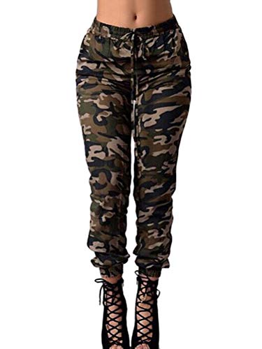 Minetom Pantaloni da Jogging Donna Pantaloni Sportivi Lunghi Camuffamento Slim Fit Vita Alta Allenamento Fitness Yoga Pants C Verde Militare Large
