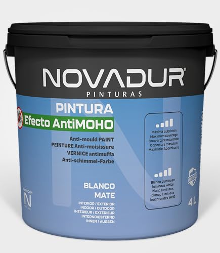 NOVADUR Vernice bianca antimuffa | STOP MOHOS E FAGGI | Anti-umidità interna - esterno 4 litri - 5 kg