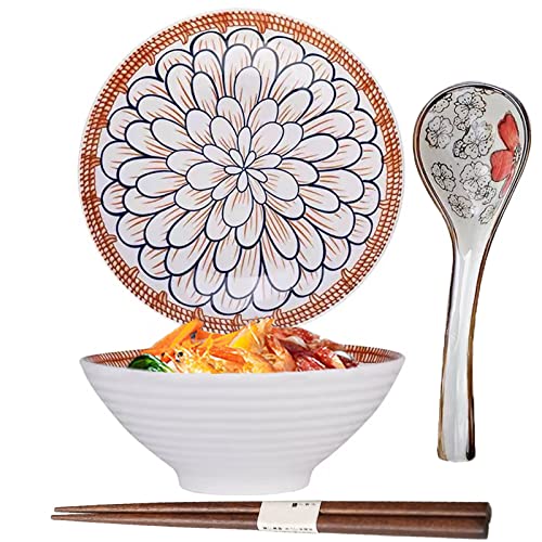 Ramen Bowls,Ramen Bowl,Ciotola in porcellana giapponese,Ramen Bowl Set,Ciotola per zuppe di noodle,Ciotola ramen con cucchiaio bacchette,Insalatiere