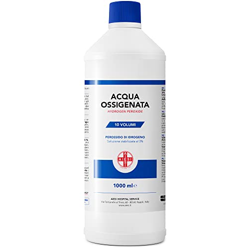AIESI® Acqua Ossigenata disinfettante F.U. 3% 10 Volumi con tappo di sicurezza per bambini flacone da 1 litro, Made in Italy