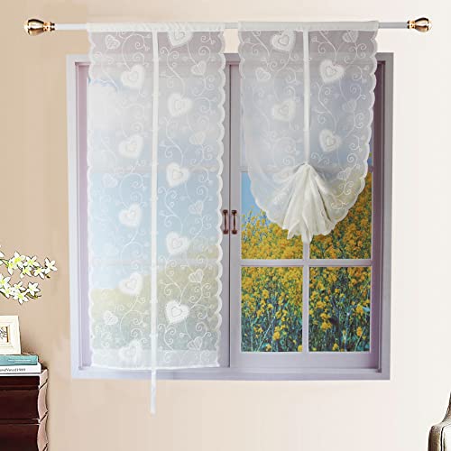 FYJS Tende da cucina ricamate con filato Dolly，Tenda per Soggiorno Camera Balcone Finestra e Interni 2 Pannelli,Bianco,60x240cm